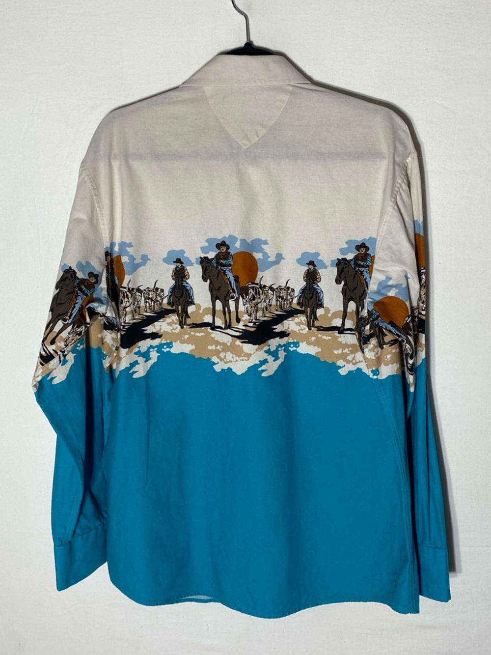 Vintage 90s Panhandle Slim Cowboy Border Print Pearl Snap Western Shirt L - Picture 13 of 14